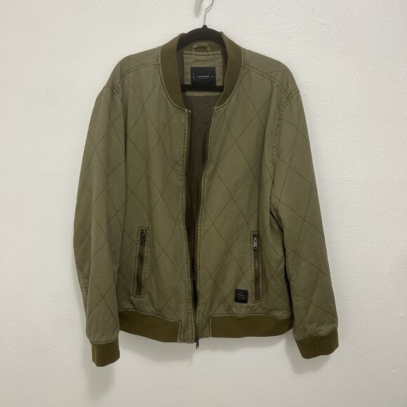Lucky Brand Quilted Bomber Jacket Men's Military Green Zip Vintage Y2K Size XXL - Picture 6 of 12